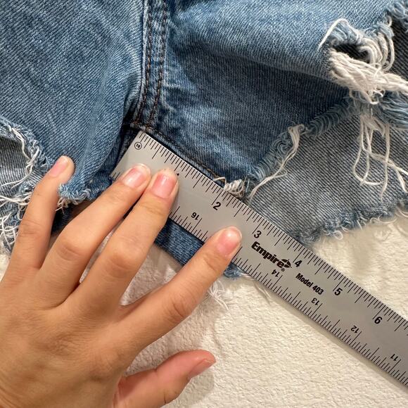 Levis 501 Jean Shorts Womens 29 Blue Medium Wash High Rise Button Stretch Denim - Picture 5 of 8